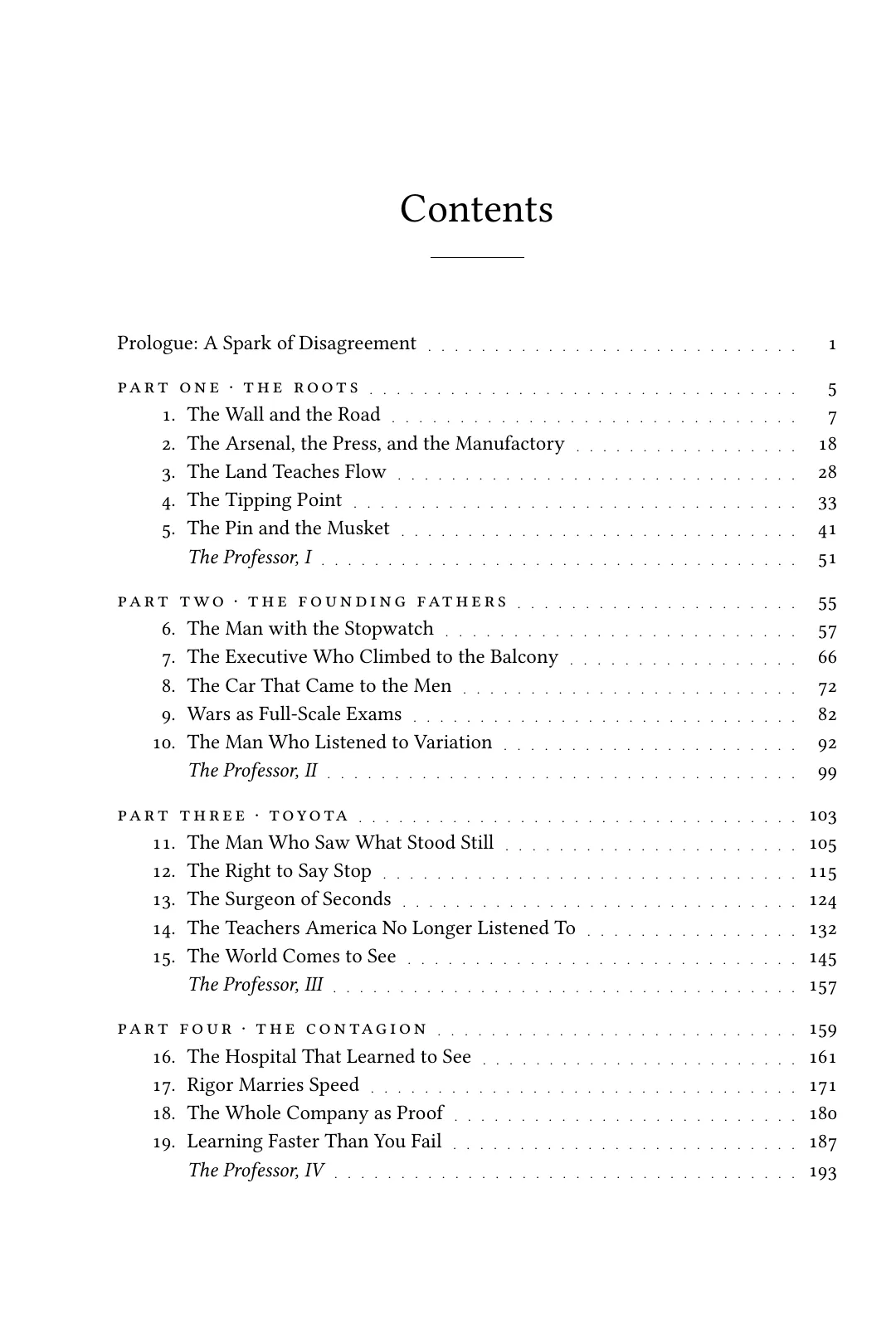 Contents, parts 1 to 4