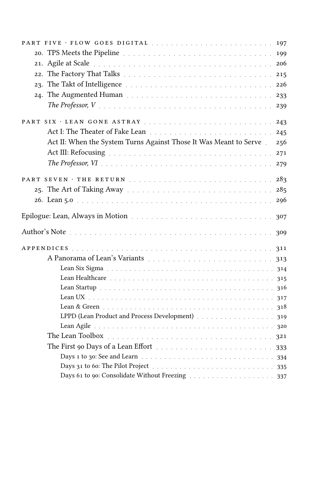 Contents, parts 5 to 7 and start of the appendices